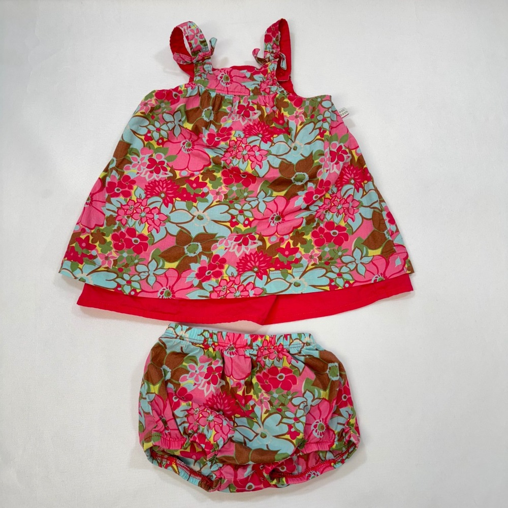 VTG OshKosh Floral Top‎ Bloomers Set Baby Girl 12M Pink Blue 100% Cotton Vintage
